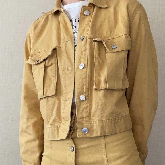 Yellow A-Line Denim Skirt with Denim Jacket - Picture 2 of 7